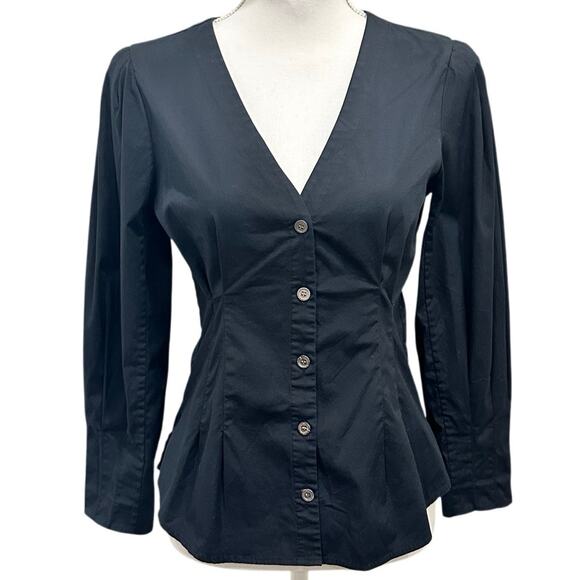 Veronica Beard Black Peplum Pintuck Structured Minimalist Office Siren Blouse - Picture 2 of 15